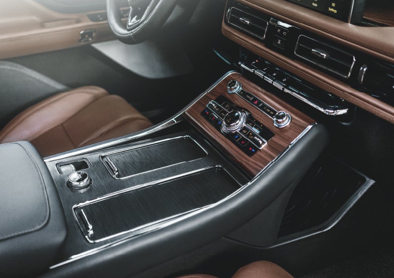 The front center console of a 2024 Lincoln Aviator® SUV is shown | Bozard Lincoln in Saint Augustine FL